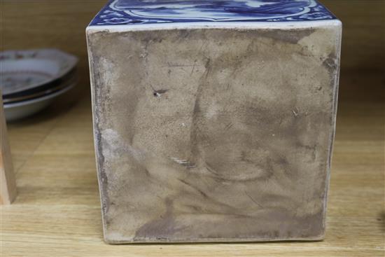 A square blue and white lidded vase height 30cm